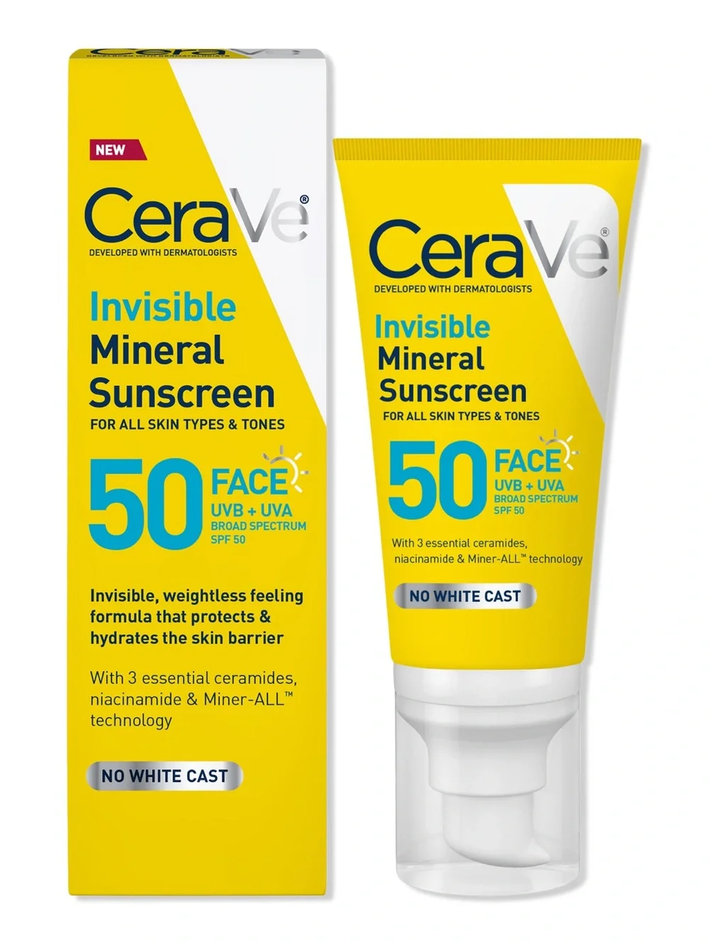 CeraVe Invisible Mineral Sunscreen SPF 50, Face Sunscreen w/ Ceramides ~ NIB